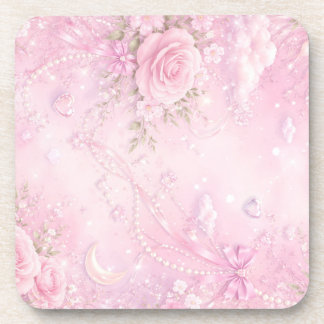 Dreamy Pink Rose Floral Pearls Bows Sparkles Bier Onderzetter