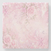 Dreamy Pink Rose Floral Pearls Bows Sparkles Stenen Onderzetter (Voorkant)