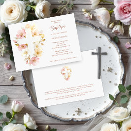 Dreamy Pink Shades Floral Cross-Shape Baptism Kaart