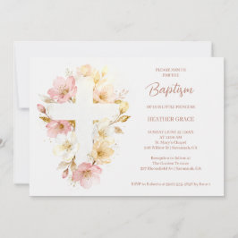 Dreamy Pink Shades Floral Cross-Shape Baptism Kaart