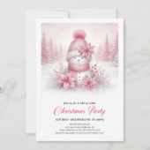 Dreamy Pink Snowman Digital Christmas Invite  Kaart (Voorkant)