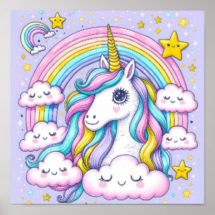 Dreamy Rainbow Unicorn - Een magische kwekerij Poster