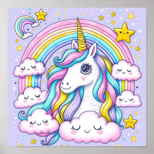 Dreamy Rainbow Unicorn - Een magische kwekerij Poster (Voorkant)
