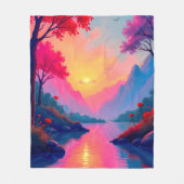 Dreamy River Sunset Serene Fantasy Mountains Fleece Deken (Voorkant)
