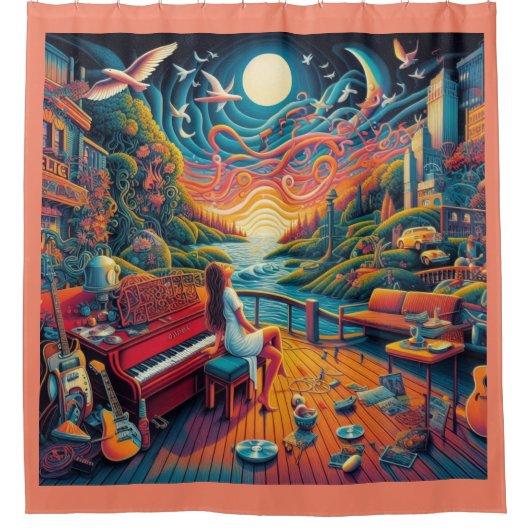 Dreamy Riverfront Harmony Douchegordijn (Voorkant)