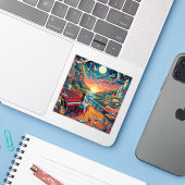 Dreamy Riverfront Harmony Sticker (Laptop met iPhone)