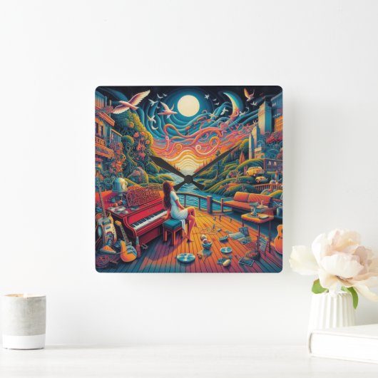 Dreamy Riverfront Harmony Vierkante Klok (Huis)