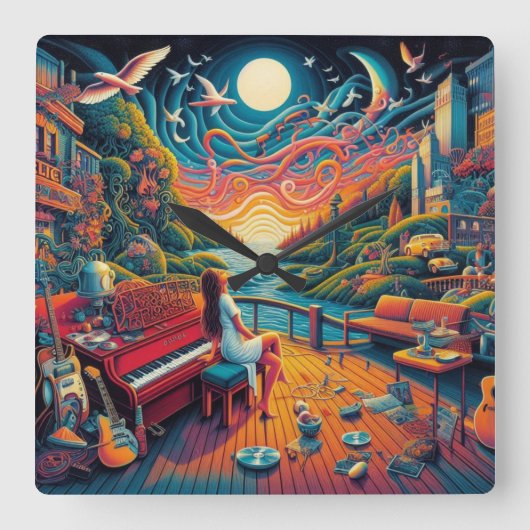 Dreamy Riverfront Harmony Vierkante Klok (Voorkant)