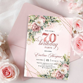 Dreamy Rose Gold Floral Greenery 70th Birthday Kaart