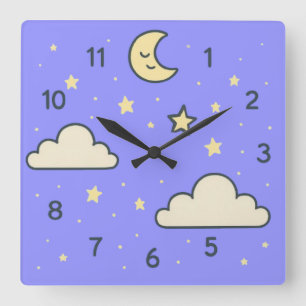 Dreamy Sky – Baby Room Muurklok Ontwerp Vierkante Klok