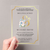 Dreamy Soft Blue Pink Floral Wedding Acryl Uitnodigingen (Insitu (Draagbaar))