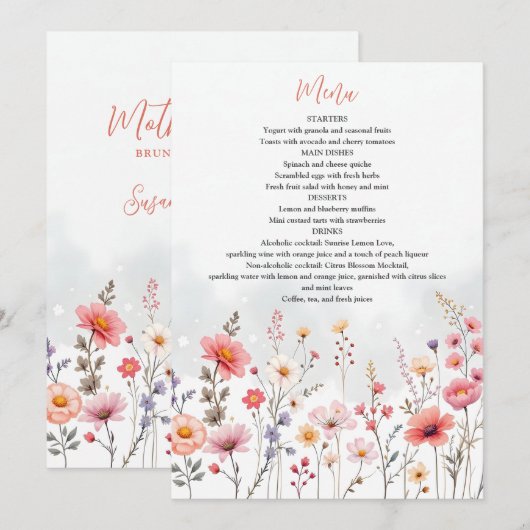 Dreamy Spring Mothers Day Wildflowers Floral Menu (Voorkant / Achterkant)