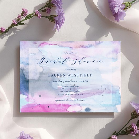 Dreamy Spring Pink & Navy Bridal Shower Invitation Kaart