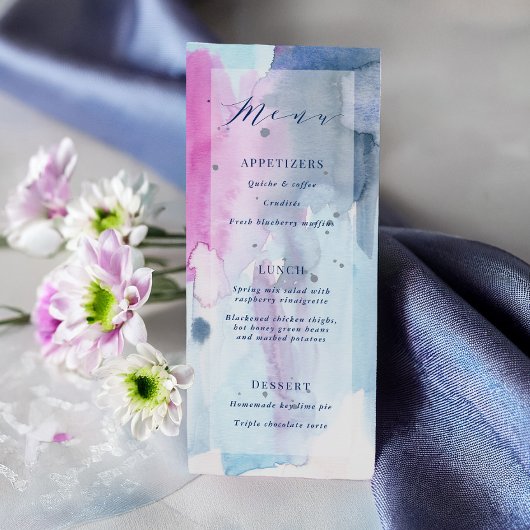 Dreamy Spring Watercolor Bridal Shower Menu Card Kaart