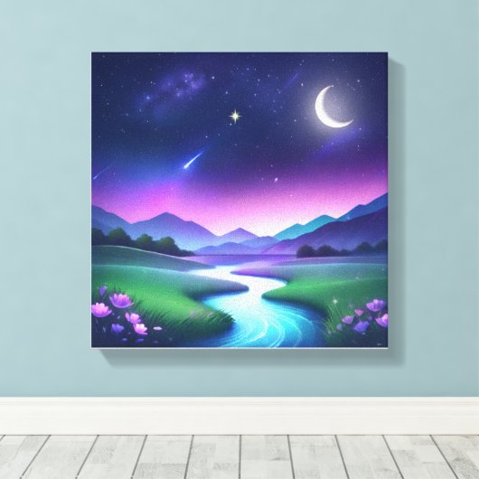 Dreamy Starlight River Landscape Serenity Canvas Afdruk (Insitu (Houten vloer))