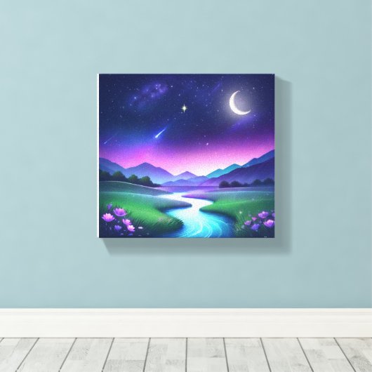 Dreamy Starlight River Landscape Serenity Canvas Afdruk (Insitu (Houten vloer))