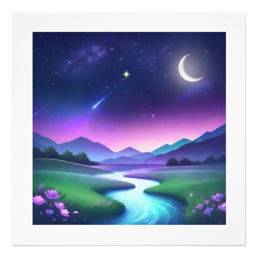 Dreamy Starlight River Landscape Serenity Foto Afdruk (Voorkant)