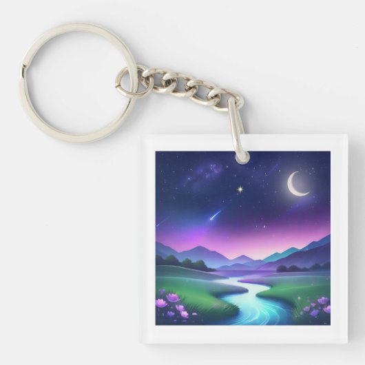 Dreamy Starlight River Landscape Serenity Sleutelhanger (voorkant)