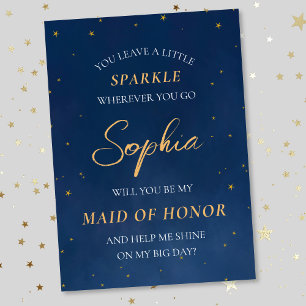 Dreamy Stars Celestial Navy Maid of Honor Voorstel Notitiekaartje