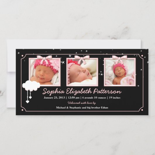 Dreamy Stars Drie Foto Baby Geboorteaankondiging Aankondiging (Voorkant)