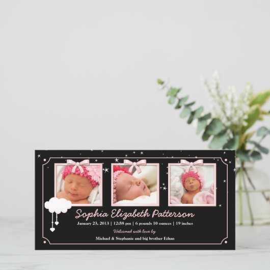 Dreamy Stars Drie Foto Baby Geboorteaankondiging Aankondiging (Staand voorkant)