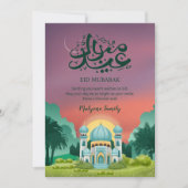 Dreamy Sunset Mosque and Crescent Moon Eid Card Feestdagenkaart (Voorkant)
