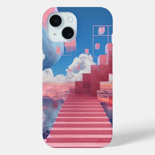 Dreamy Vaporwave Staircase iPhone 15 Case (Achterkant)