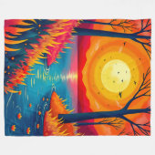 Dreamy Vibrant Sunset Lake Forest Illustration Fleece Deken (Voorkant (Horizontaal))