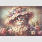 Dreamy Victorian Cat in Floral Hat Decoupage Tissuepapier (Voorkant)