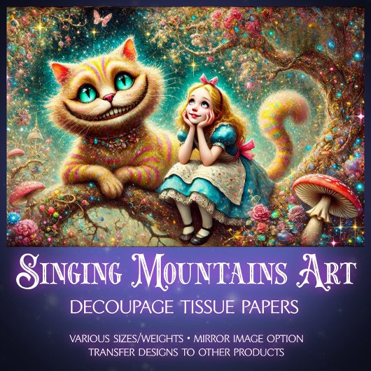 Dreamy Vintage Cheshire Cat and Alice Decoupage Tissuepapier