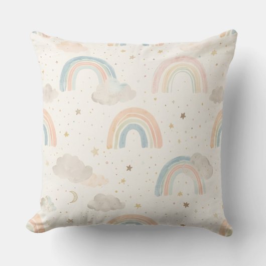 Dreamy Watercolor Pastel Rainbow Nursery Pillow Kussen (Voorkant)