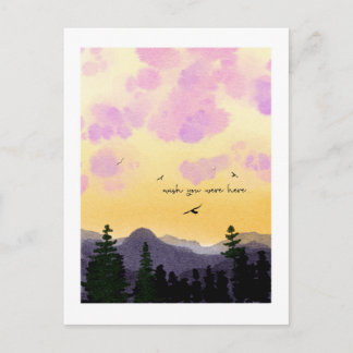 Dreamy Watercolor “Wish You Were Here” Postcard  Briefkaart