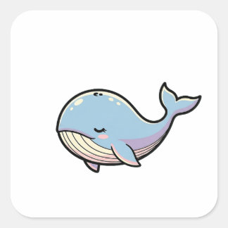 Dreamy Whale – Cute Kawaii Animal Illustration Vierkante Sticker