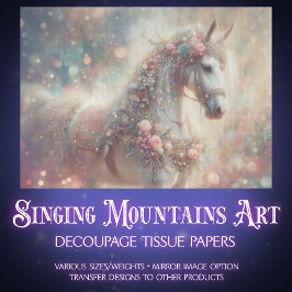 Dreamy White Horse With Floral Accents Decoupage Tissuepapier