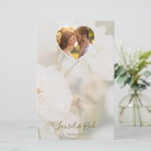 Dreamy White Rose And Heart Photo Template Wedding Briefpapier (Staand voorkant)
