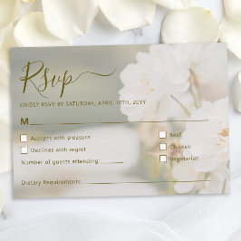 Dreamy White Roses Background Photo Wedding RSVP Kaartje