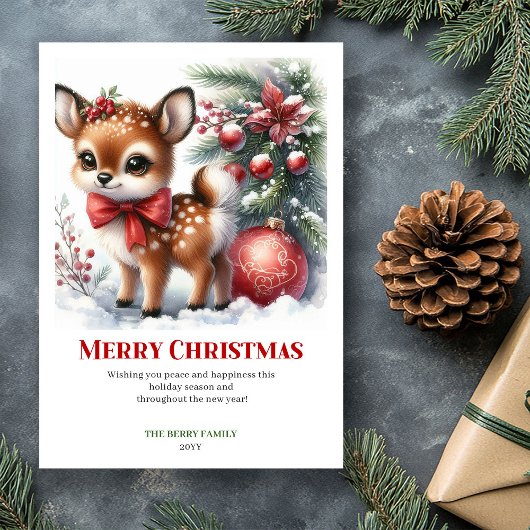 Dreamy Winter Fawn Watercolor Christmas Printable  Feestdagenkaart