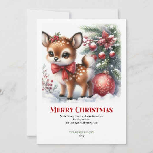 Dreamy Winter Fawn Watercolor Christmas Printable  Feestdagenkaart (Voorkant)