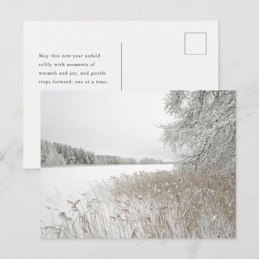 Dreamy winter lake, New Year Feestdagenkaart (Voorkant / Achterkant)