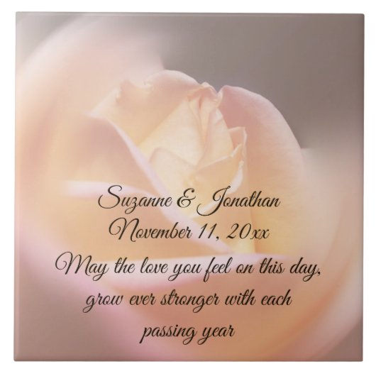 Dreamy Yellow Rose Flower Personalized Wedding Tegeltje (Voorkant)