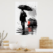 Dreary Bus Stop met schilderen Poster (Keuken)