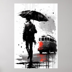 Dreary Bus Stop met schilderen Poster