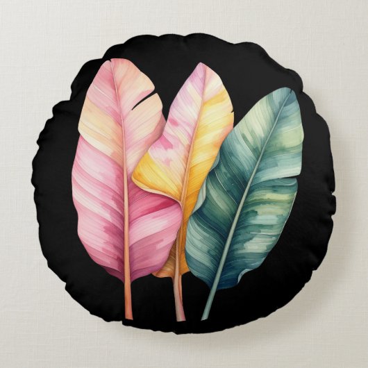Drei Bananen Blätter in Pastellfarben  Rond Kussen (Voorkant)
