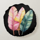 Drei Bananen Blätter in Pastellfarben  Rond Kussen (Achterkant)