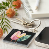 Drei Bananen Blätter in Pastellfarben  Sleutelhanger (Voorkant Rechts)