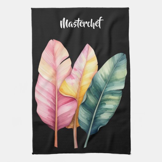 Drei Bananen Blätter in Pastellfarben  Theedoek (Verticaal)