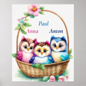Drei Eulen im Korb - Kindermotiv Poster (Voorkant)