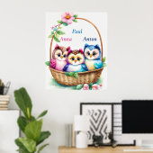 Drei Eulen im Korb - Kindermotiv Poster (Thuiskantoor)