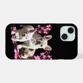 Drei französische Bulldoggen mit Schmetterling iPhone 15 Case (Achterkant horizontaal)