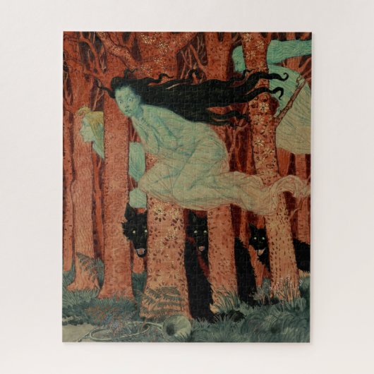 Drei Frauen With Black Wolves Grasset Kunst Legpuzzel (Verticaal)